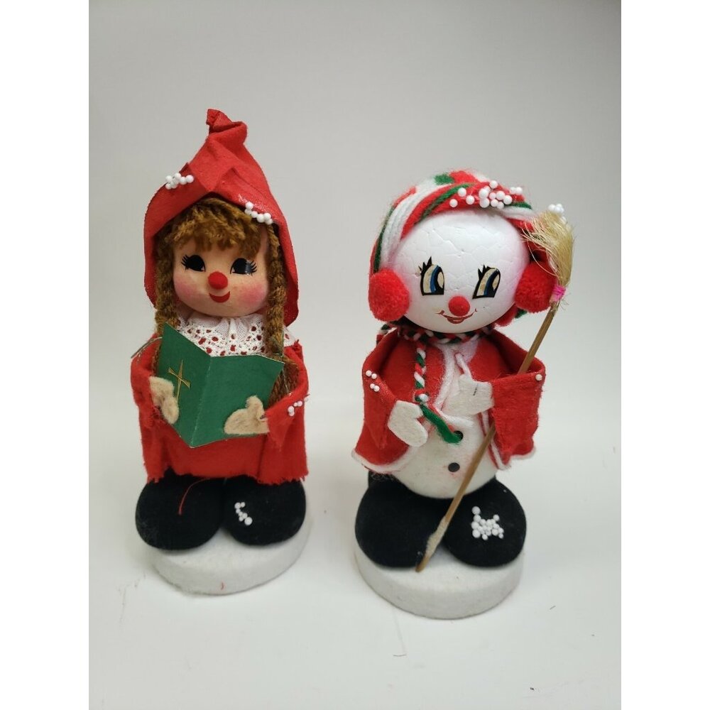 Vintage Alderbrook Christmas Styrofoam Caroler and Snowman Pair